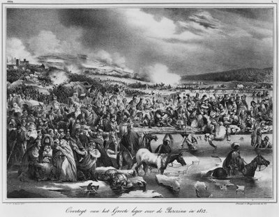 Oversteek van de Berezina in november 1812, gegraveerd door Desguerrois door Carel Christian Anthony Last